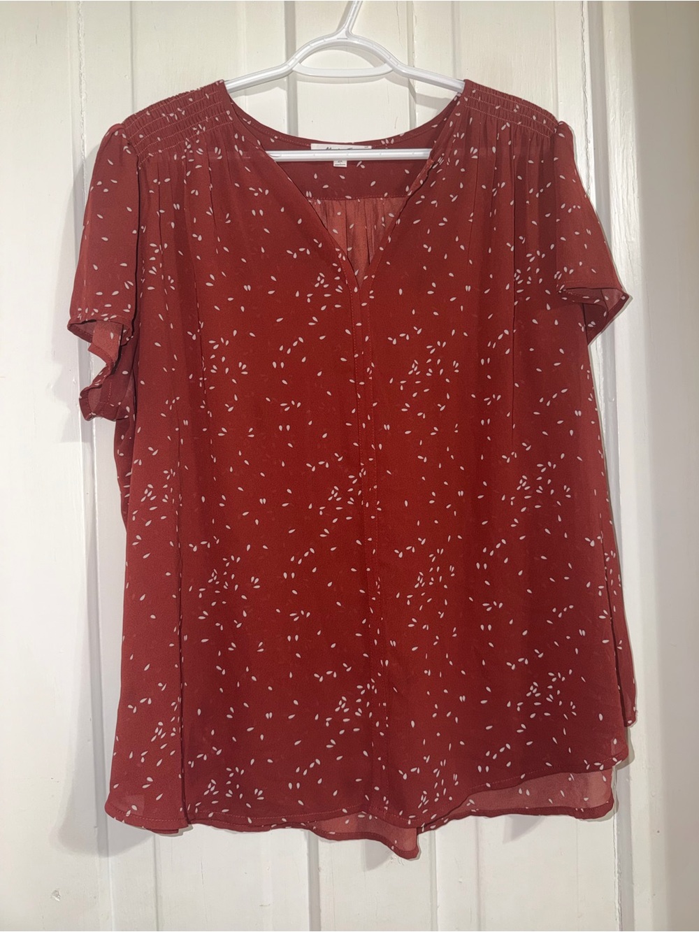 Women's size 2X Rust Red Printed Short‎ Sleeve Blouse work casual light weight